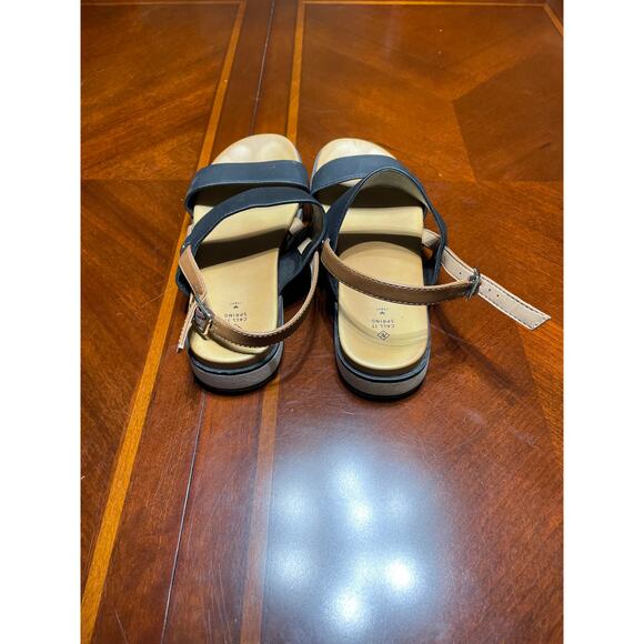 Call it Spring Women Sz 9 Sandals DoubleStrap Vegan Ankle Strap Buckle Black Tan - Picture 4 of 9